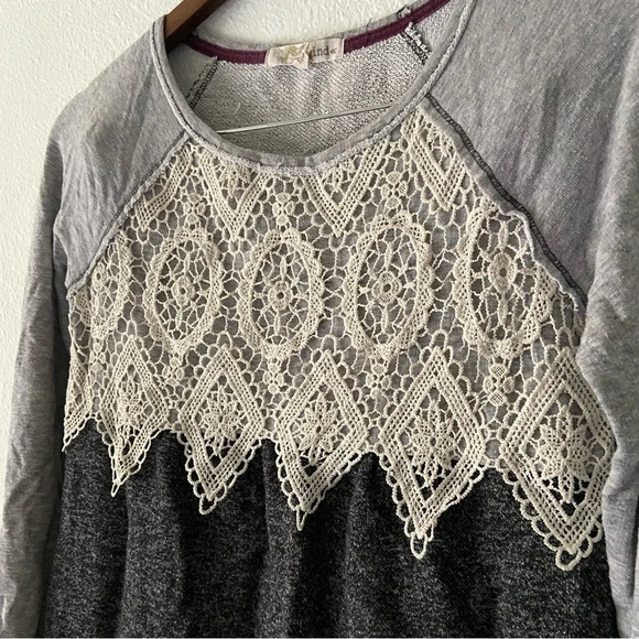 Rewind Cozy Terry Cloth Lace Sweater Top Gray XS Casual Lounge - Picture 3 of 9